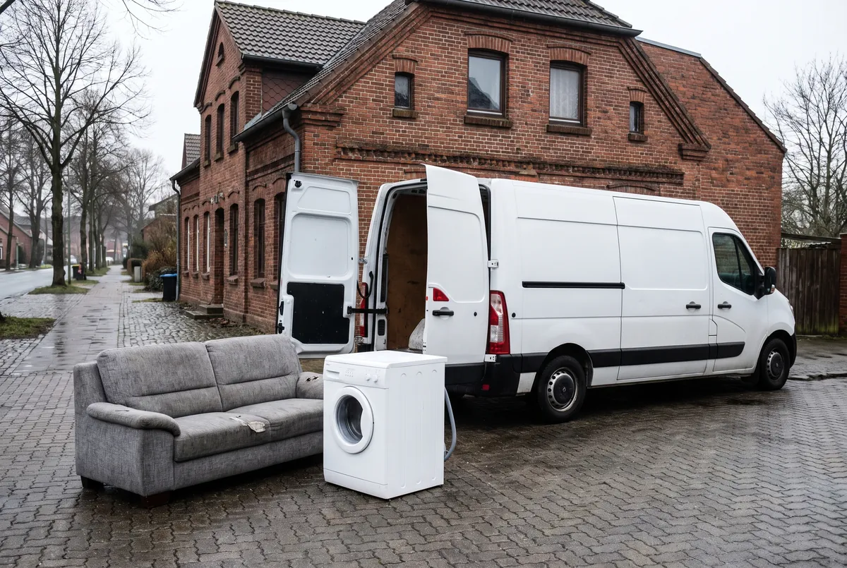 Sperrmüll abholen lassen in Schleswig: Sofa und Waschmaschine vor dem Transporter